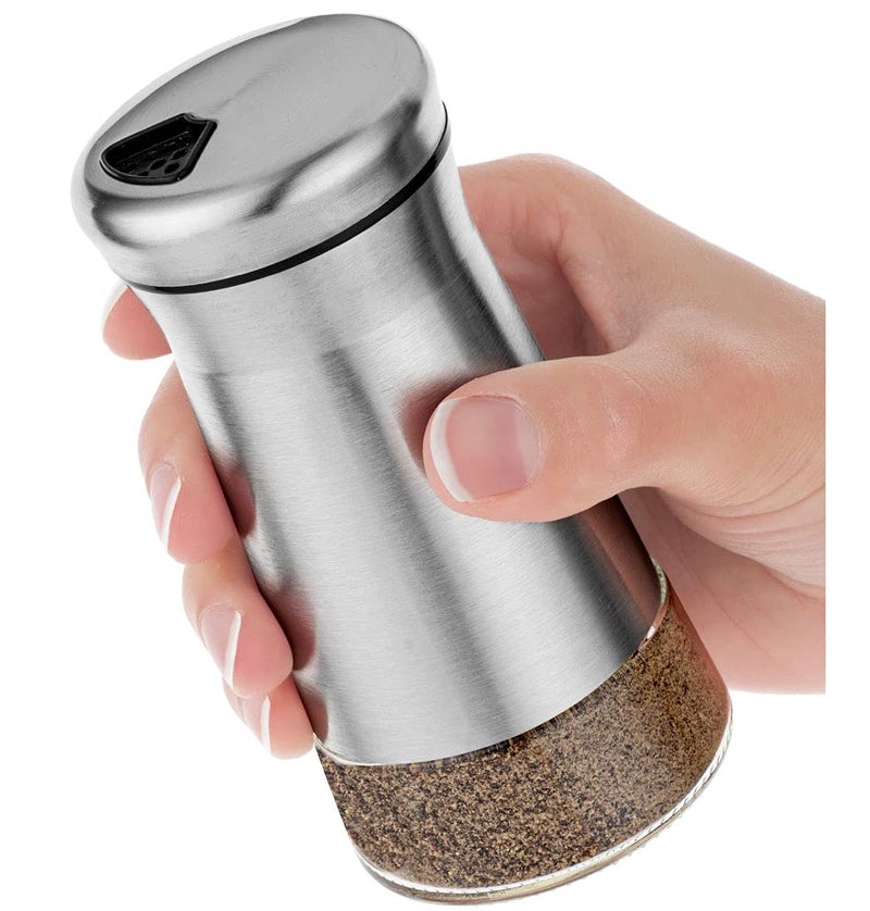 Kitchen & Go Pepper Shaker or Salt Shaker with Adjustable Pour Holes - Elegant Stainless Steel Spice Dispenser - Perfect for Himalayan, Table Salt, White and Black Pepper (Pepper Shaker) - Image 1